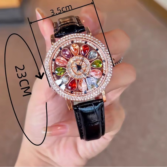Luxury Rotating Petal Flower Dial Diamond Crystal Watch main image 6